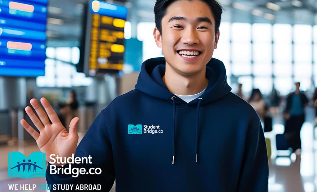 Image of a Korean Student leaving to study abroad on a scholarship.